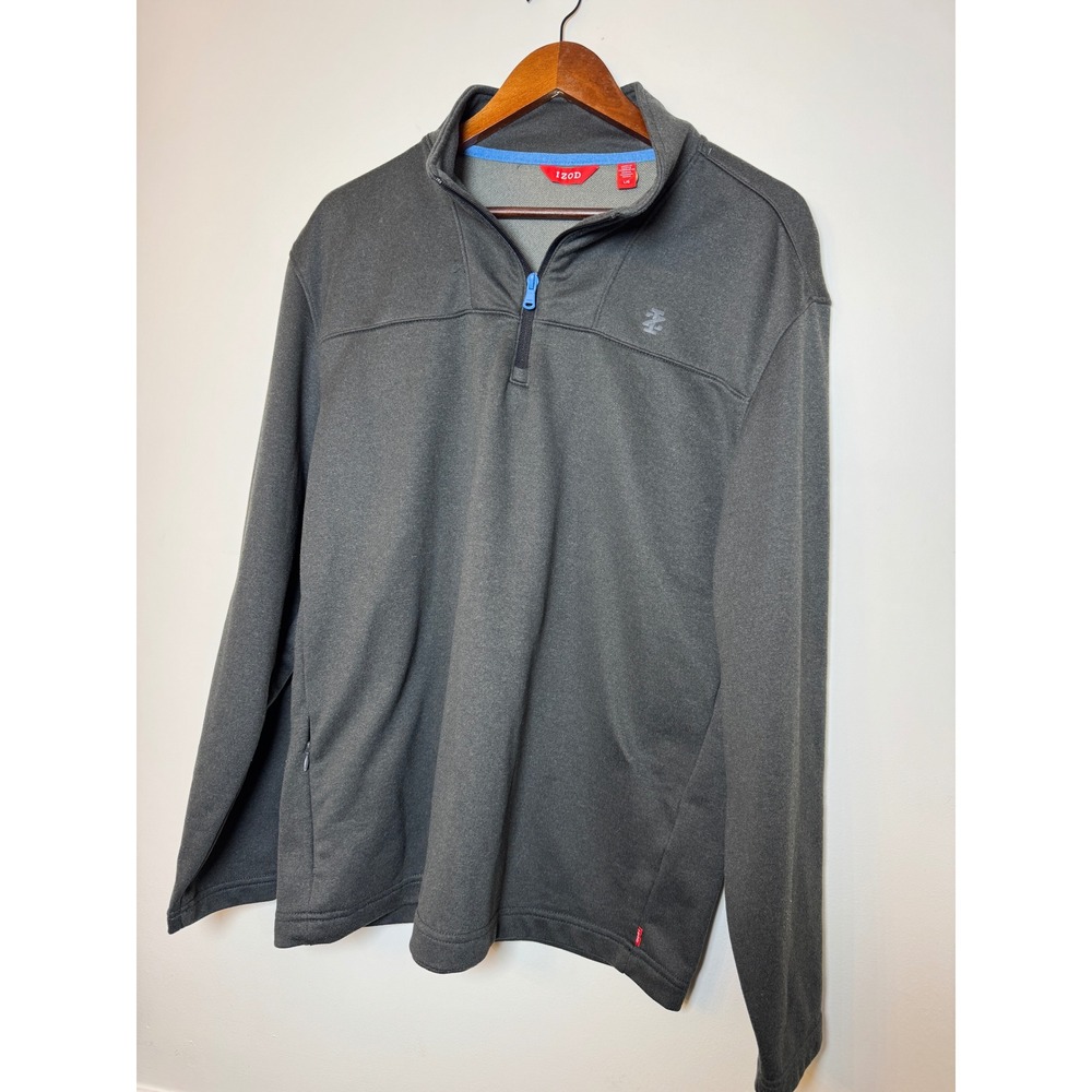 Izod Mens‎ Quarter Zip Pullover Sweater Charcoal Gray Heather Mock Neck Large
